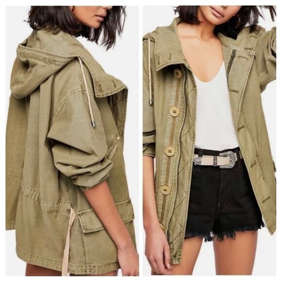 Free People | Women’s Joshua Tree Hooded Utility Anorak Jacket Green Military M - Picture 1 of 8